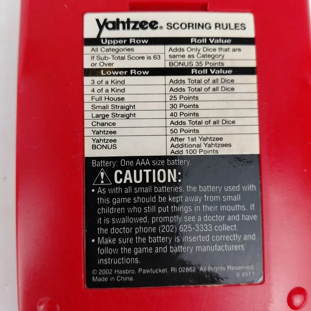 Hasbro Yahtzee Handheld Electronic Game Tested Working Clean 2002 Vintage